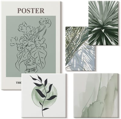 Wallfluent Set van canvas schilderijen - Planteninspiraties in delicate tinten van de natuur Canvas Schilderijen Set - Set van 5 Canvas Schilderijen - Groente Set van Canvas Prints - Natuur Canvas Kunst Set - Boheemse Canvas Kunst Set