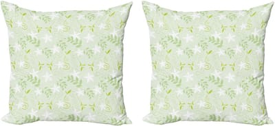 ABAKUHAUS Mintkleurige kussensloopset (2 stuks), wervelend bloemenpatroon, 50 cm, varen groen wit