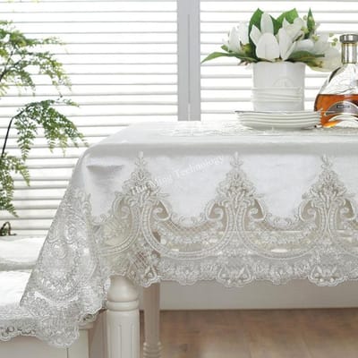 Tafelkleed Goud Fluweel Rechthoek Wit Retro Dik Europa Luxe Geborduurde Tafel Eettafelhoes Stoel Kant Tafelkleed 150X210cm