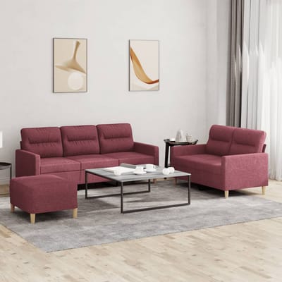 vidaXL - 3-delige - Loungeset - met - kussens - stof - wijnrood
