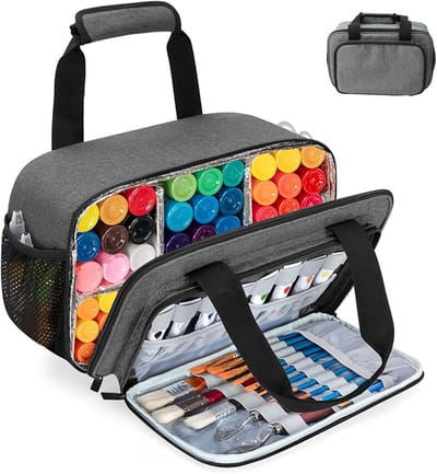 ZEYNOMAX- Verf Organizer Ruime Opslag - Acryl Verf Houder - Art Supply Organizer - Tas met Aluminiumfolie Liner - Tot 54 Flessen (2 oz) - Snelle Toegang