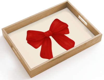 Dienblad hout 40x30 cm - Schootdienblad - Strik - Symmetrisch - Rood - Lint - Borrelplank rechthoek - Plateau dienbladen