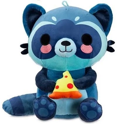 Wasbeer (Blauw) met Pizza Pluche Knuffel 20 cm - Raccoon Plush Toy - Speelgoed Knuffels voor Kinderen Jongens Meisjes