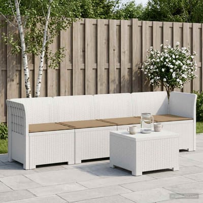 vidaXL - 4-Zits - Tuin - Sofa - met - Kussens - Rieten - Look - PP - Wit