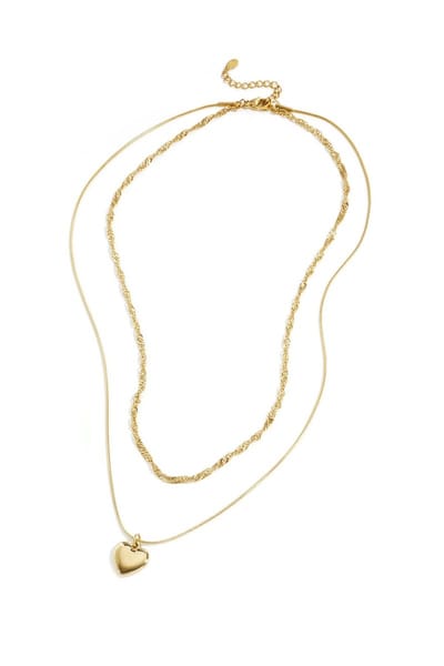 Bijoutheek Collier Dubbel Hart Goudkleurig