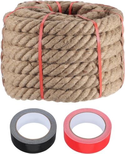 Natuurlijk dik gevlochten jute touw 5 cm x 22 m voor handwerk, leuningen, schommels en tuinprojecten
