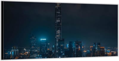 Dibond –Skyline in de Nacht– 200x100 Foto op Aluminium (Wanddecoratie van metaal)