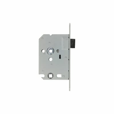 Woningbouw badkamer- /toiletslot, WC 8x63mm, voorplaat wit gelakt, doornmaat 50mm, inclusief afgeronde verzinkte sluitplaat