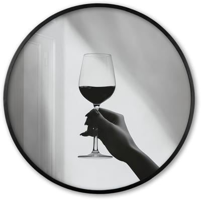 Poster in lijst Rond - Fotolijst 60x60 cm - Posters - Lichtinval - Wijn - Rood - Glas - Ronde posterlijst zwart - Decoratie - Wanddecoratie woonkamer - Muurdecoratie slaapkamer