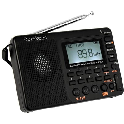 Radio multibande Retekess V-115 FM/AM/SW, récepteur radio, enregistreur REC, son basse, lecteur MP3, haut-parleurs