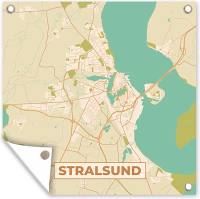 Tuin poster Stralsund - Kaart - Vintage - Stadskaart - Plattegrond - 200x200 cm - Tuindoek