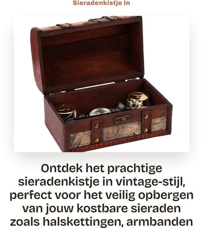 Dailygoods- Sieradenkistje Vintage-Stijl - Opbergdoos Hout - Voor Halskettingen/Ringen/Armbanden - Decoratie Thuis - 1 Stuk - Hoogwaardige Kwaliteit