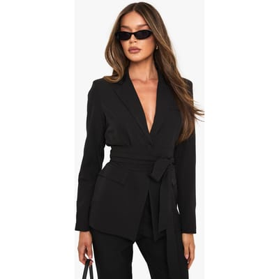 boohoo Dames Obi Tie Taille Blazer | Zwart | Maat: 38