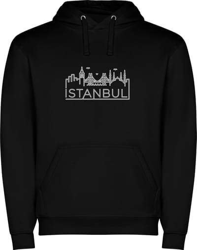 Zwarte unisex hoodie met “ Skyline Istanbul – Vakantiegevoel – Strak – Modern “ Print Full Color Color merk Roly maat S