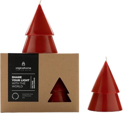 Original Home - Fair-trade Kerstboomkaars 'Xmas' (Set van 2) - M - Rood