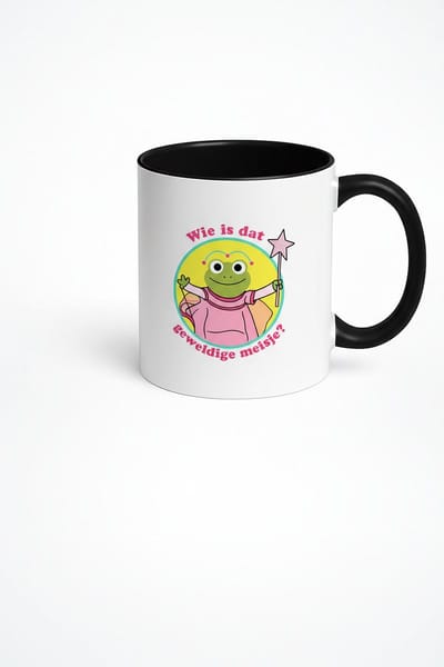 Wie Is Dat Geweldige Meisje Mok 330ml – Witte Keramische Koffiemok met Zwarte Oor – Schattig Prinses Kikker Design Cadeau voor Meisjes