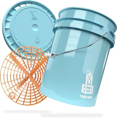 Autowas Emmer - Wasemmer Vuilzeef - Auto Grondig Wassen - Extra Stabiele Wanddikte - 20 Liter - Babyblauw Oranje