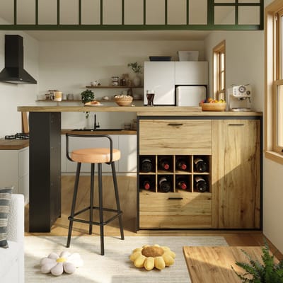 Wishdor Eettafel 138-220x39x105cm van MDF en metaal, uitschuifbaar met houtnerf blad en opbergruimte