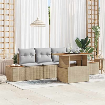vidaXL - Tuinbank - Set - 5 - st - Beige - poly - rattan