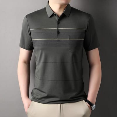 T-shirt d'été pour papa Homme Été 40-50 ans Homme d'âge moyen Seniors Été Manches courtes Polo d'âge moyen 4XL gray