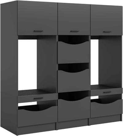 Wasmachine ombouw 3-delige badkamerkastset Free 183x195x68 cm in antraciet – twee wasmachinekasten & linnenkast