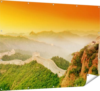 Gards Tuinposter Chinese Muur bij Zonsopgang - 160x120 cm - Tuindoek - Tuindecoratie - Wanddecoratie buiten - Tuinschilderij