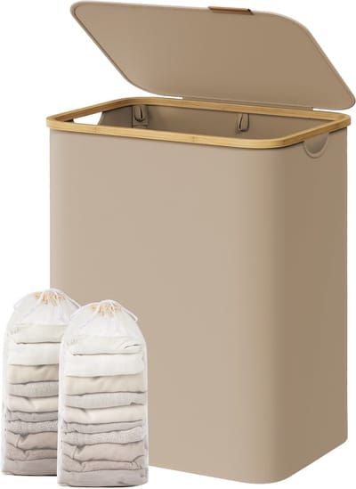 SONGMICS - Wasmand - Wasmand met Deksel - 2 Vakken - Uitneembare Waszak - Opvouwbaar