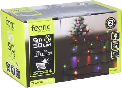 Feeric lights Kerstverlichting - gekleurd - 5 m - 50 leds - zwart snoer - op zonne-energie