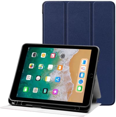 Tablet Hoes Geschikt voor Apple iPad 9.7 2017/2018/Air/Air 2 | Luxe Tri-Fold Book Case | Kunst Leren Bescherm Hoes | Standaard Functie | Blauw