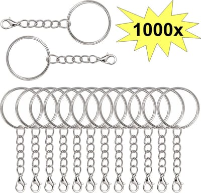 Fako Bijoux - Sleutelringen Met Karabijnsluiting - Sleutelhanger Ringen - Splitringen Met Ketting - 25 mm - 1000 Stuks