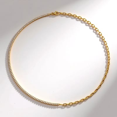 Cavill - Zilveren Halsketting 925 Sterling Zilver - 103 Nigeriaanse Zirkonen 3,72 ct - 18K Goud Verguld - Elegant en Modieus - 50 cm