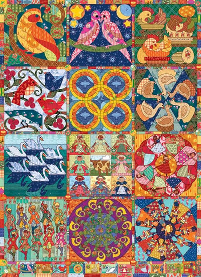 Puzzel van 1000 stukjes - Twaalf Dagen Kerstmis Quilt met Sample Poster