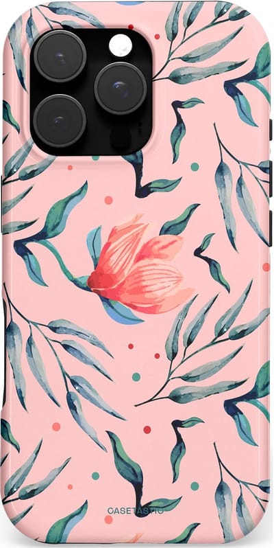 Casetastic hoesje geschikt voor Apple iPhone 16 Pro - MagSafe - Dubbellaagse bescherming - Roze Bloemen en Takken - Fashion Case - Lichtroze Zilver Perzik