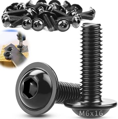 Roestvrijstalen Binnenzeskant Schroeven M6 x 16 mm met Flens - Platte Kopschroeven A2 V2A