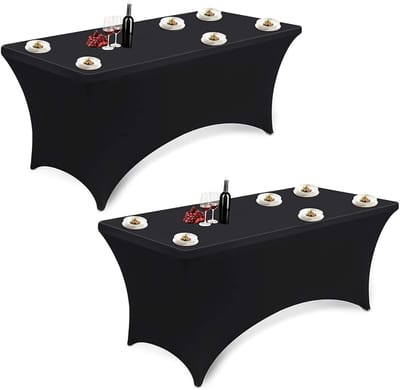 Set van 2 Rekbare Tafelkleden voor Hoge Tafels - Elastisch Polyester Kleed 183x75x75 cm Zwart
