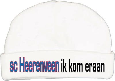 Babymutsje met de tekst: sc Heerenveen ik kom eraan !