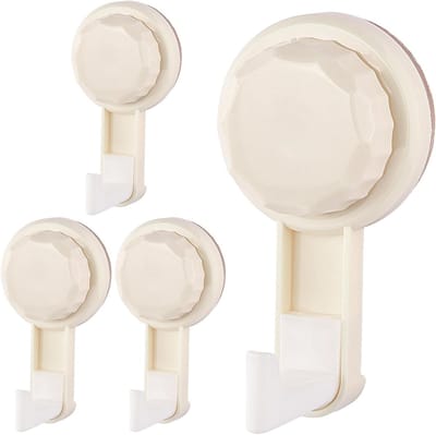 Set van 4 Zuignap Haakjes voor Badkamer en Keuken, Maximaal 5 kg, Ideaal voor Badjassen en Handdoeken, Geen Boren Nodig, Wit