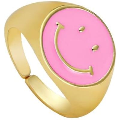 Veelkleurige Emaille Glimlach Ronde Ringen Voor Vrouwen Individualiteit Verstelbare Opening Glimlachend Gezicht Ringen Mode Sieraden Cadeau Resizable pink