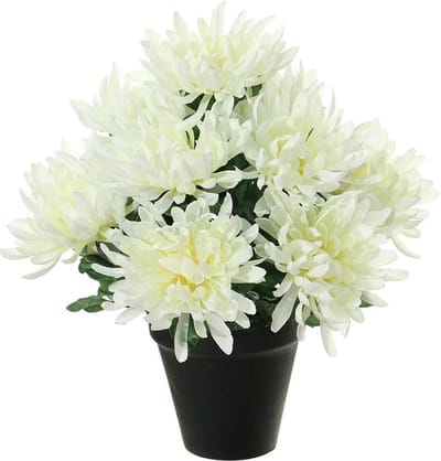 Louis Maes Kunstbloemen plant in pot - creme wit tinten - 28 cm - Bloemenstuk ornament - Chrysanten