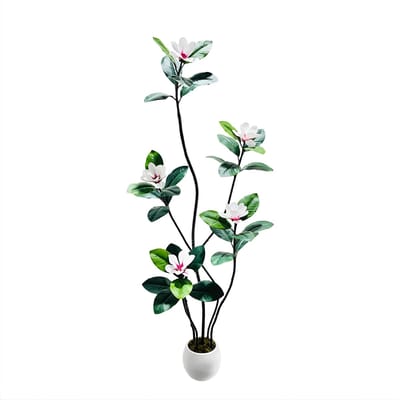 Nep Plant - Voor Huis of Kantoor - Rubber- en Magnolia Bloemenboom - Witte Pot - Kunstplant - Groen-180cm