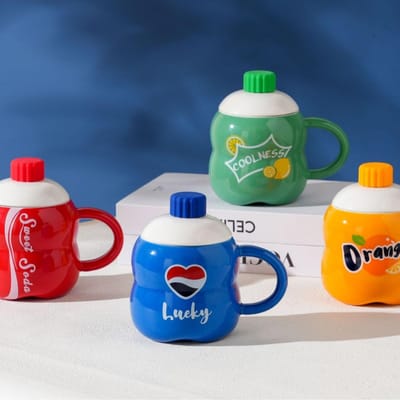 Keramische beker met deksel en lepel Creatieve persoonlijkheid Internetberoemdheid Mok Drink Schattige waterbeker Hoge waarde Grote capaciteit Beker 450ML white