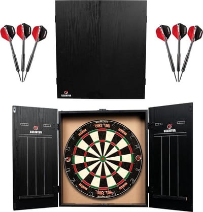 Compleet Home Dartboard Centre - kast dartbord en 2 dartsets (CAB518)