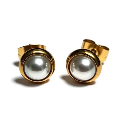 Aramat Jewels | Oorbellen | Oorknopjes – Parel Wit Goudkleurig (8mm) | | | |8mm | Staal | Kinderen, Volwassenen | Verkleurd niet