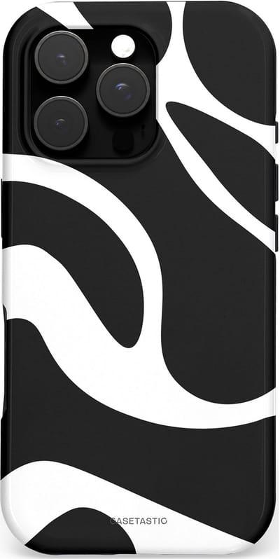 Casetastic hoesje geschikt voor Apple iPhone 16 Pro - MagSafe - Dubbellaagse bescherming - Zwart Wit Golven - Fashion Case - Zwart Wit