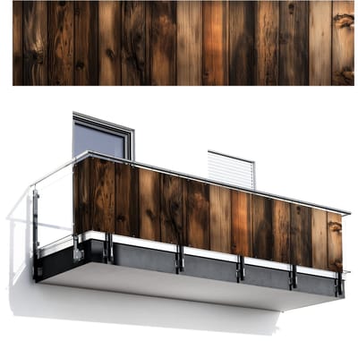 Balkonscherm 500x120 cm - Balkonposter Hout - Rustiek - Donkere Planken - Balkon scherm decoratie - Balkonschermen - Balkondoek zonnescherm