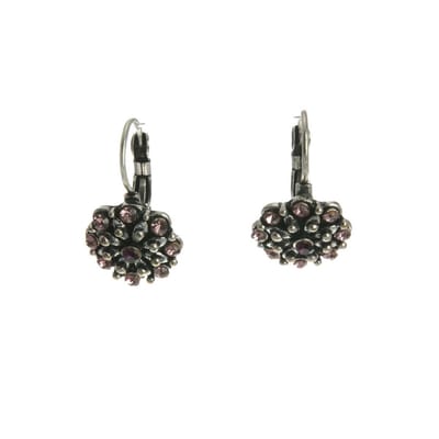 Behave - Oorbelhangers dames - Zilverkleur bloem paars - Romantische look