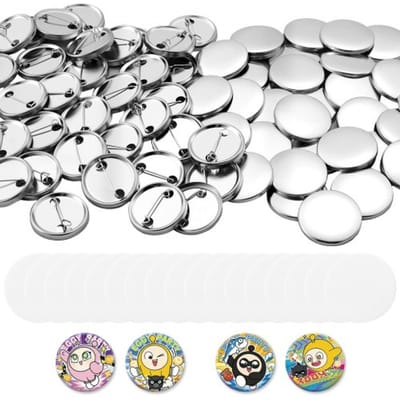 VEVOR Button Blanks 200-delige set, 32 mm, voor buttonmachines met veiligheidsspelden, transparante Mylar-folie en ronde blanco vellen voor doe-het-zelfprojecten thuis, schoolevenementen en individuele studio's.
