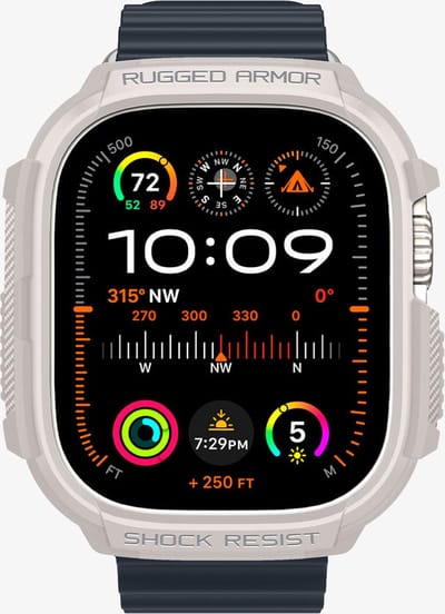 Spigen Hoesje Geschikt voor Apple Watch Ultra 3 / 2 / 1 49MM - Rugged Armor - Bumper Case Beige