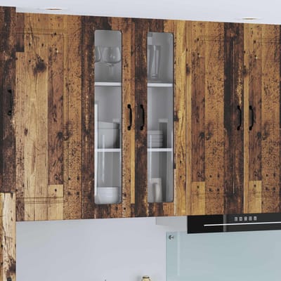 Wandmontage Glazen Kast LUCCA Gerecycled Hout Look 60 x 31 x 100 cm Bewerkte Hout