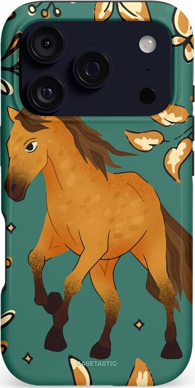 Casetastic hoesje geschikt voor Apple iPhone 17 Pro - MagSafe - Dubbellaagse bescherming - Groene bruine Paarden elegantie - Paris - Fashion Case - Petrol Donkergrijs Bruin Okergeel